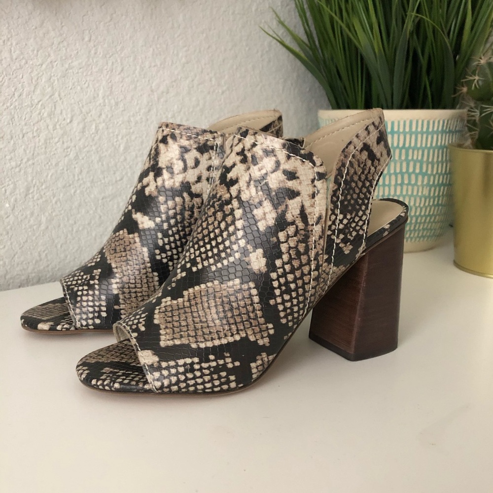 Snakeskin open toe mules! NEVER WORN